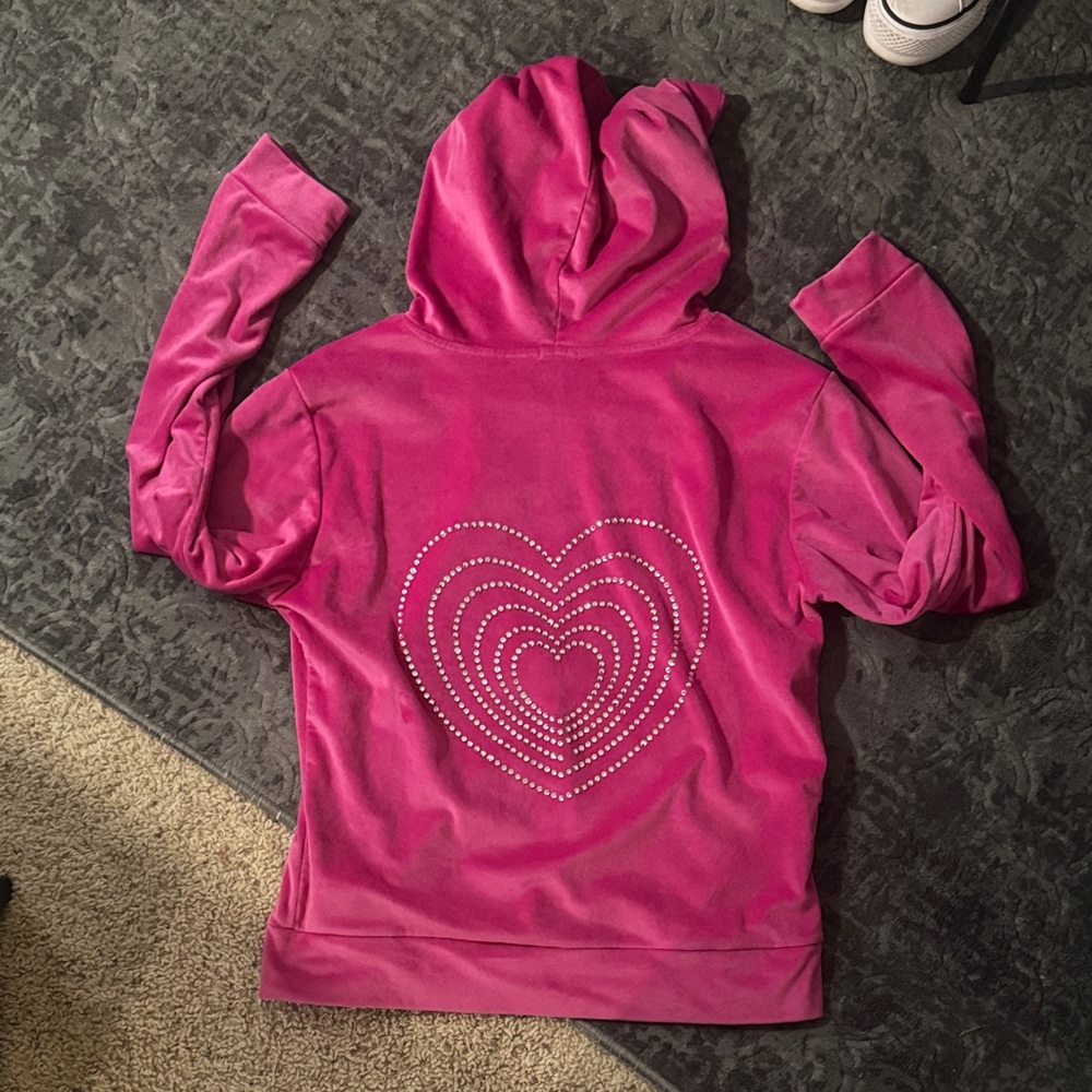 Women’s Y2K pink rhinestone heart hoodie